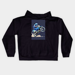 Dirt bike wheelie - blue pixel art style Kids Hoodie